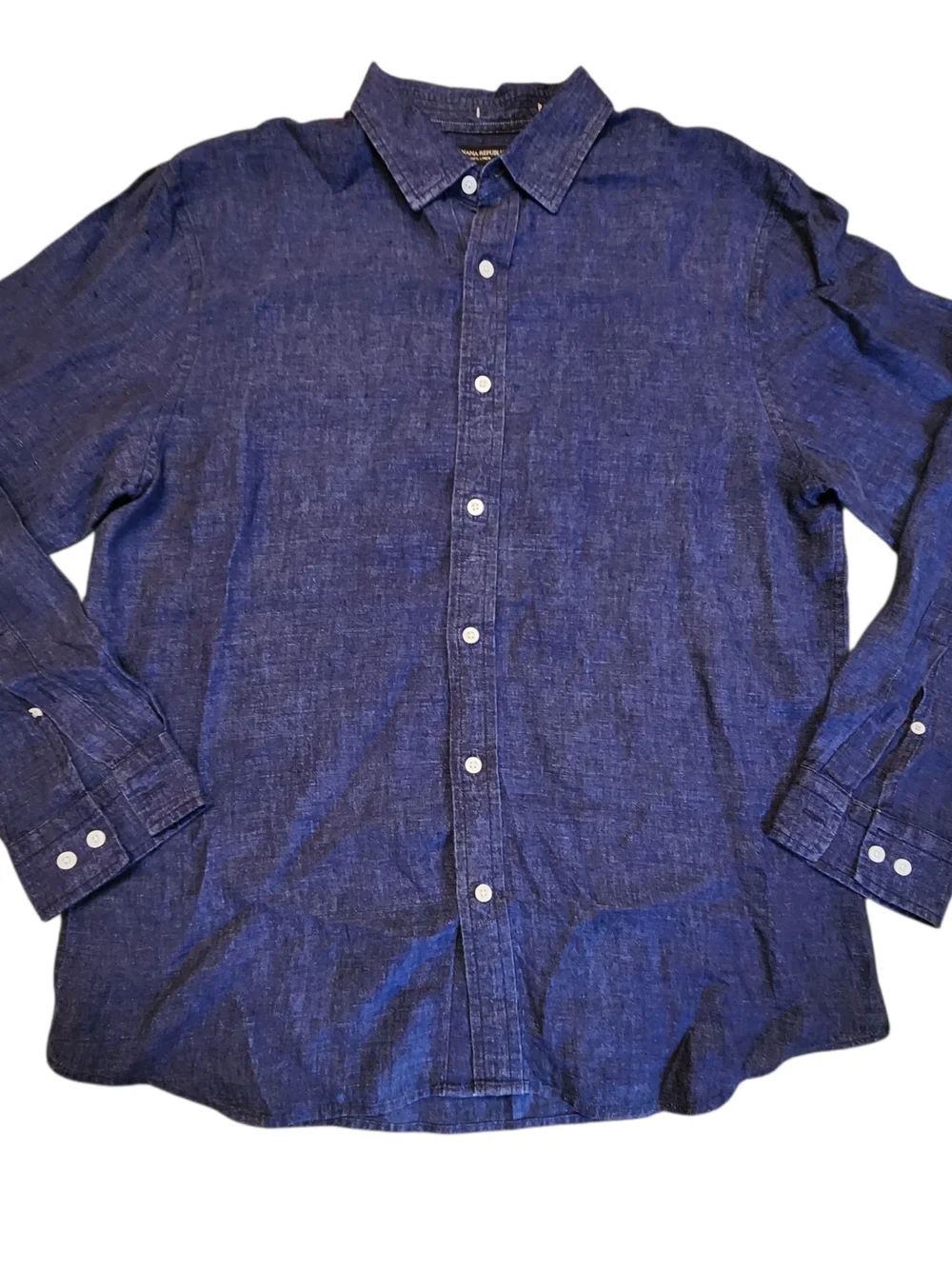 Banana Republic Linen Long-Sleeve Button-Down Untucked Standard Fit Shirt Size L